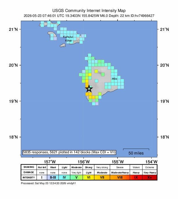 Magnitude 6.0 earthquake rattles Hawaii’s Big Island, damaging homes